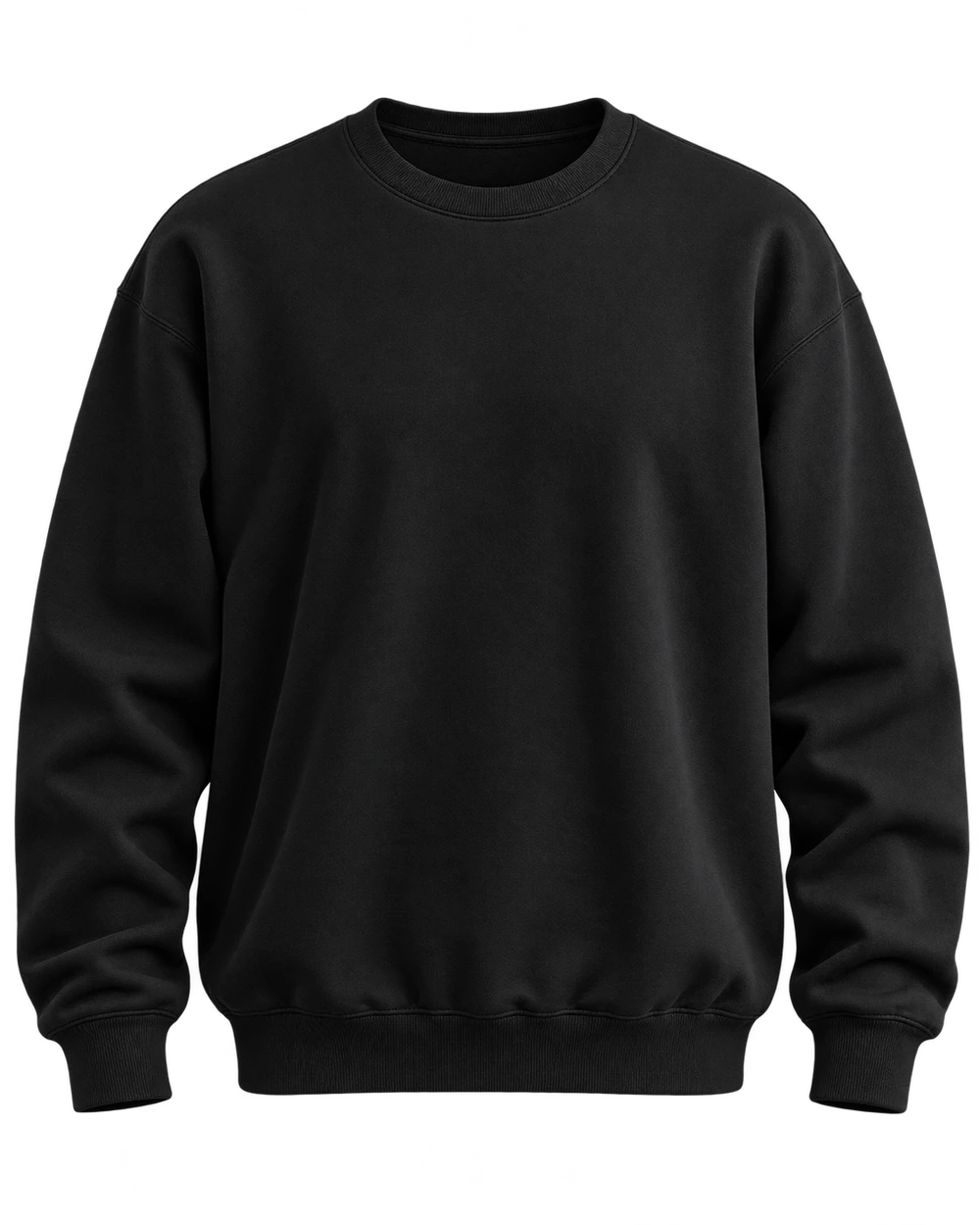 Zwarte sweater met een ronde hals en ribboorden.